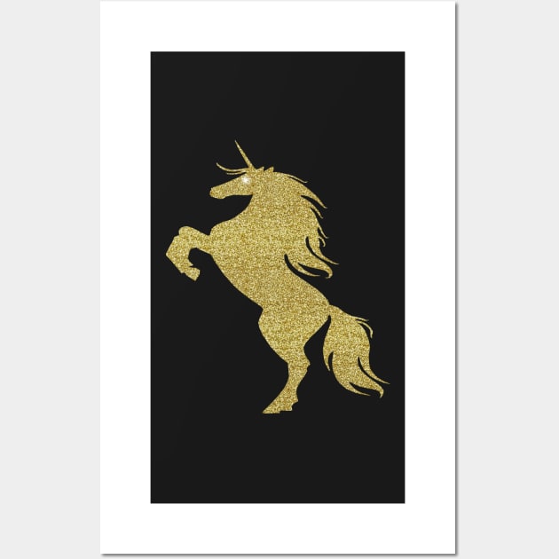 Gold Faux Glitter Magical Rearing Unicorn Wall Art by Atteestude